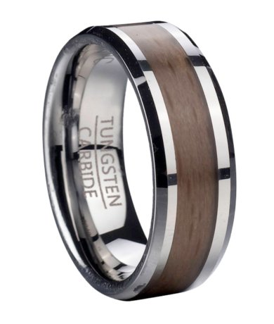 Tungsten Ring for Men with Red Beechwood